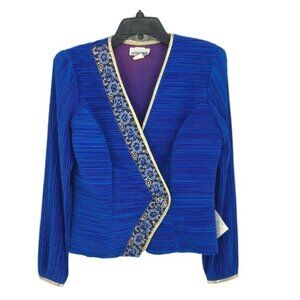 Vintage After Dark Special Occasion Evening Jacket Sz 10 Faux Wrap Blue Gold NOS